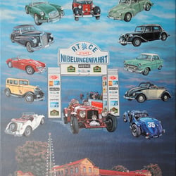 Brauerei Pfungstadt-Start Oldtimer Rally, Acryl auf Leinwand