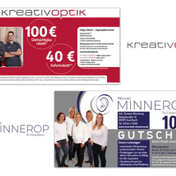 Gestaltung Gutscheine für Kreativoptik und Hörwelt Minnerop