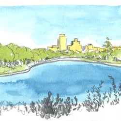 Madrid, Lago de Casa de Campo (Bleistift, Aquarellfarbe)