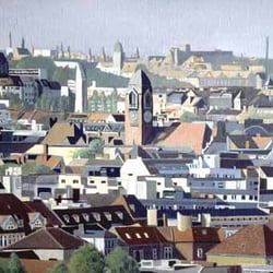 Berlin-Panorama Charlottenburg, Eitempera u. Öl/Lw, 100×120 cm, 1994