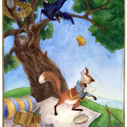 Fuchs und Rabe, 2018, Aquarell auf Papier
