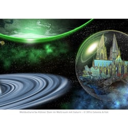 Weltkulturerbe Kölner Dom im Weltraum mit Saturn