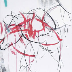Schüttelfrost, acrylics, gloss paint, charcoal and newspaper on canvas, 80 × 100 cm