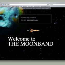 Website der Moonband – Die orange Rakete dient als Hauptnavigation der Seite