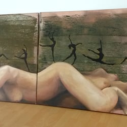 Tanzberge, 2m×70cm, Mischtechnik auf Leinwand