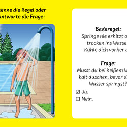 Frage-Antwortkarte zum Spiel „Schwimmen macht Spaß!“