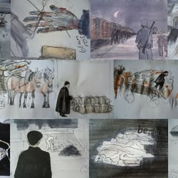 Bildideen für die Illustrationen KZ Ladelund“ für ramićsoenario Ausstellungsgestaltung, Berlin 2016
