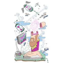 Illustration für Kleinert Illustratoren, München: Leute verbringen zu viel Zeit in Facebook.