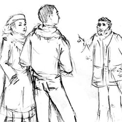 Skizze Zeitungsverkäufer / sketch newspaper man