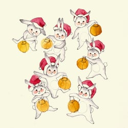 Kanninchien mit Lanternen – Weihnachten Cards