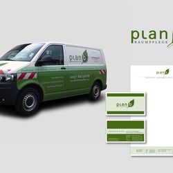 plan b Baumpflege – Logo, Fahrzeuggestaltung, Geschäftspapiere