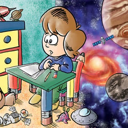 Kinderbuch-Illustration: Der Astronaut