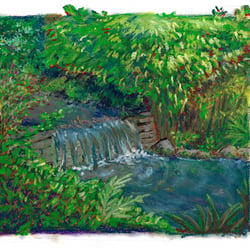 Fluss im japanischem Garten (Öl Pastelle)