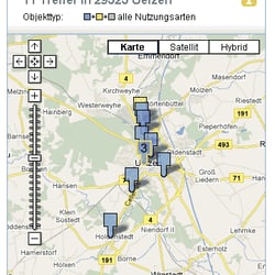 Tabs mit Google-Karte und Markierungen (Screenshot)