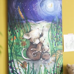 „Die Mondmäuse“ Kinderillustration/ Poster, Aquarell, nach Kundenwünschen