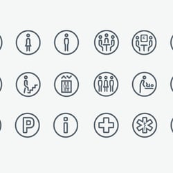 Piktogramme werden medienübergreifend für das Orientierungssystem, die Signaletik, den Webauftritt und die Drucksachen genutzt.